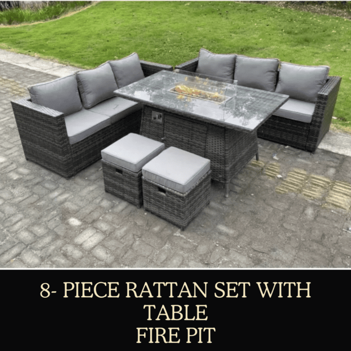 8 - SEATER FIRE PIT RATTAN SET