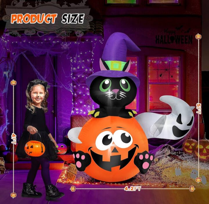 HALLOWEEN LIGHT UP/INFLATABLE WITCHES & CAT - Image 4