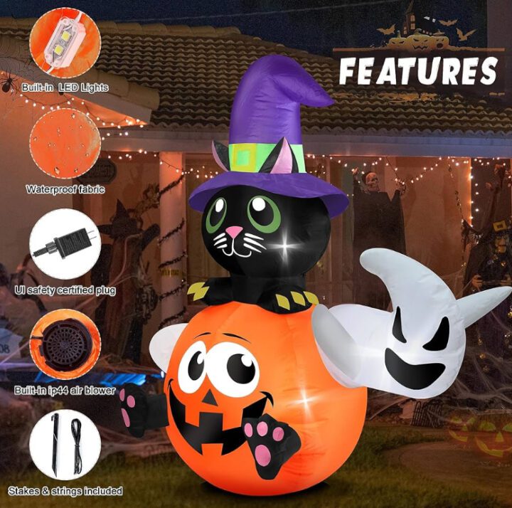 HALLOWEEN LIGHT UP/INFLATABLE WITCHES & CAT - Image 3