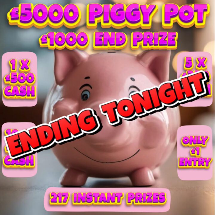 THE PIGGY BANK £5000 PRIZE POT £1000 END PRIZE 217 INSTANT PRIZES
