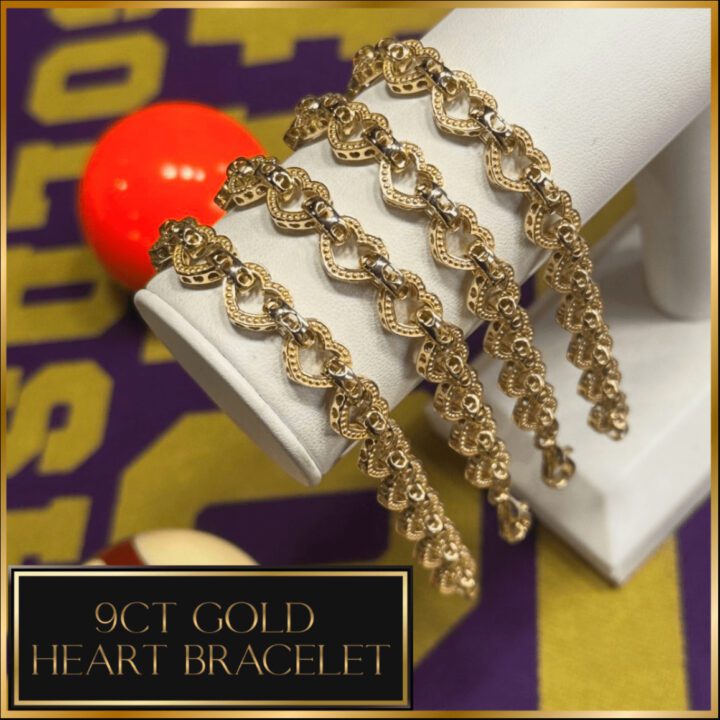 9ct GOLD HEART BRACELET 8”