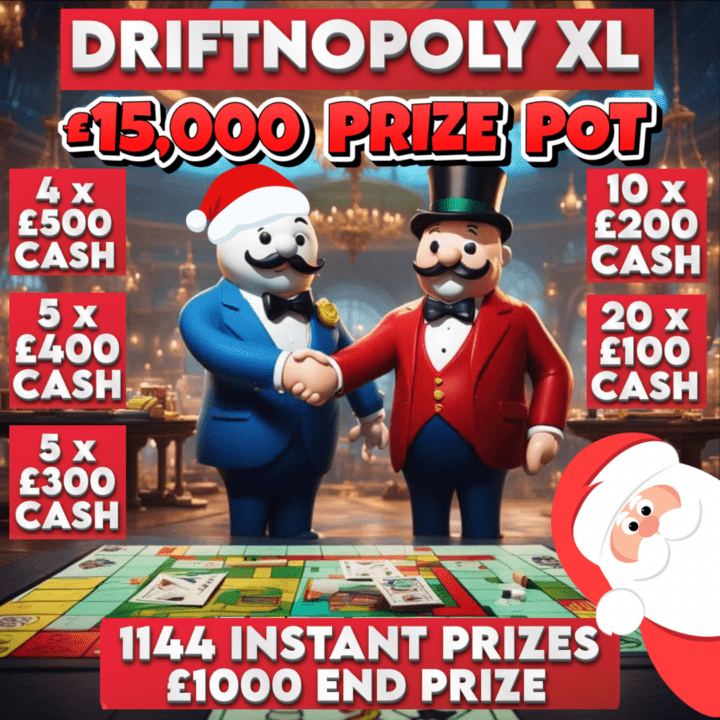 DRIFTNOPOLY XL £15,000 PRIZE POT 1144 PRIZES TO WIN INSTANTLY £1000 END PRIZE