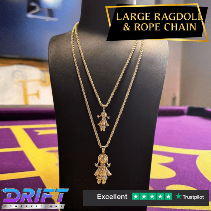 9CT GOLD RAGDOLL & ROPE CHAIN SET