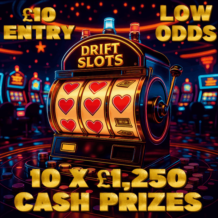 DRIFT SLOTS 10 X £1,250 CASH PRIZES 1 IN 5 CHANCE OF WINNING