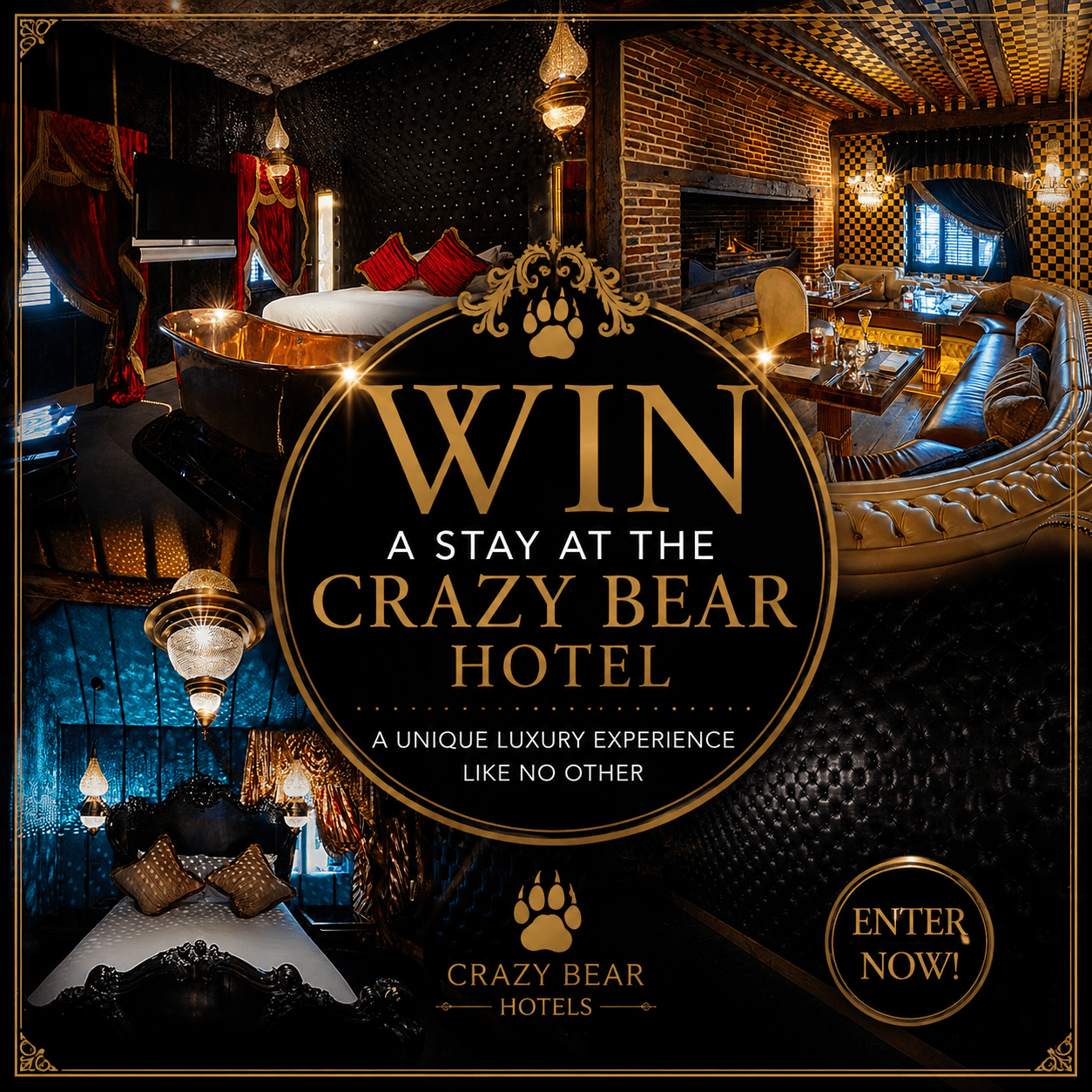 CRAZY BEAR BOUJEE ROOM MIDWEEK STAY, CHAMPAGNE, BREAKFAST & DINNER