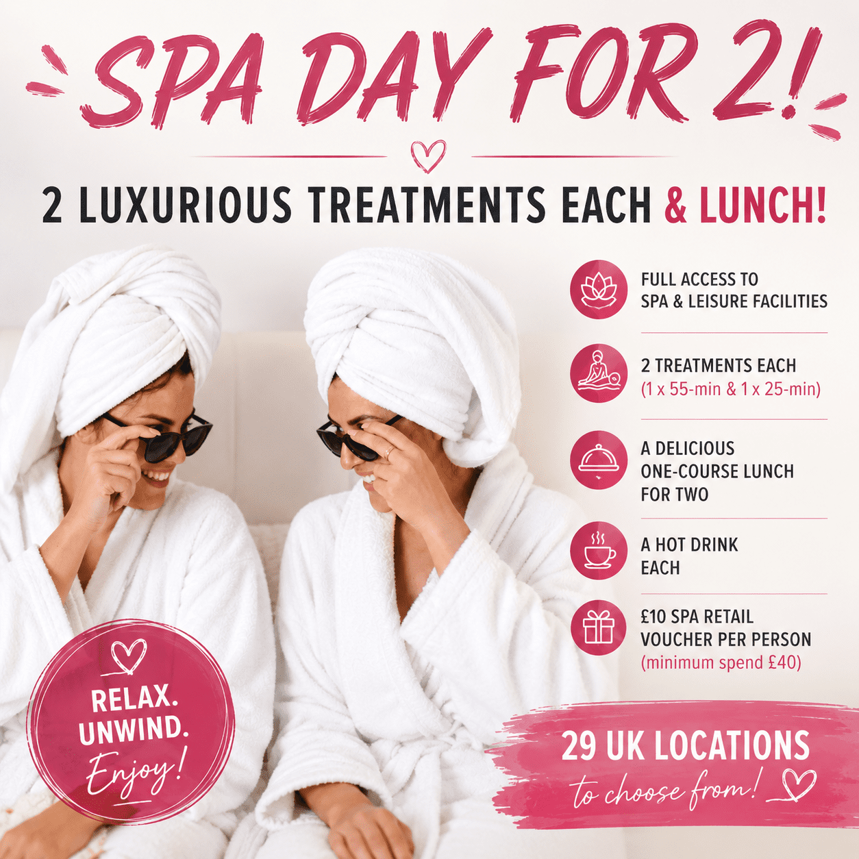 SPA DAY FOR 2! PLUS TREATMENTS AND LUNCH